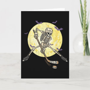 Lustiges Skelett spielt Hockey Lustiger Halloween- Karte