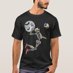 Lustiges Skelett spielt Volleyball Frohes Hallowee T-Shirt
