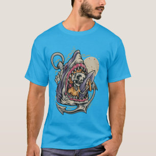 Lustiges Skelett Surfen Hai Grafik T-Shirt Totenko