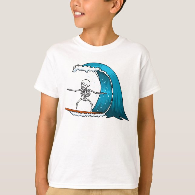 Lustiges Skelett surft T-Shirt (Vorderseite)