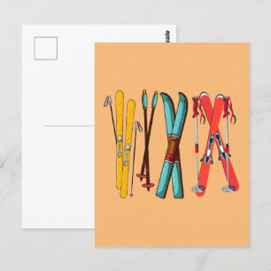 Lustiges Skifahren Buntes Ski Skifahrer Postkarte