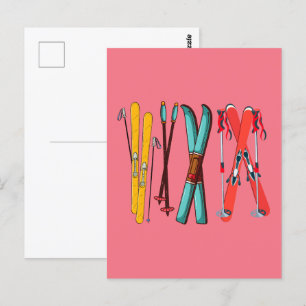 Lustiges Skifahren Buntes Ski Skifahrer  Postkarte