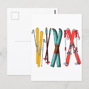 Lustiges Skifahren Buntes Skifahren Skifahrer  Postkarte