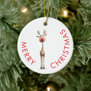 Lustiges skurriles Rentier Frohe Weihnachten Keramik Ornament