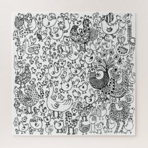 Lustiges skurriles Schwarz-Weiß-Vögel gemustert Puzzle