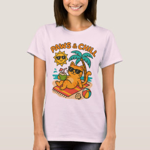 Lustiges Sommer-Katze-T-Shirt – "Paws & Chill" T-Shirt