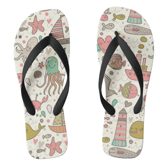 Lustiges Sommer-Muster mit Schiffen Flip Flops (Fußbett)
