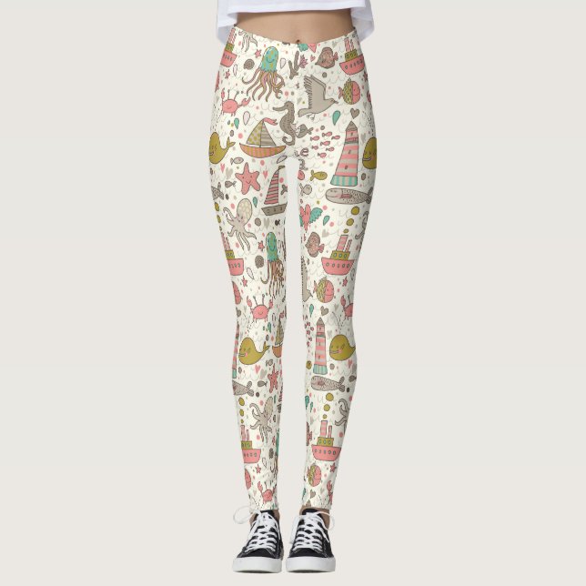 Lustiges Sommer-Muster mit Schiffen Leggings (Vorderseite)