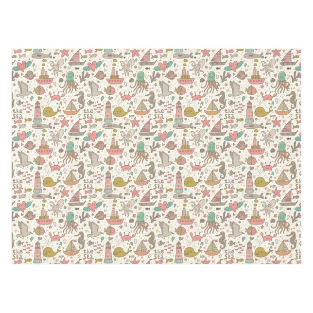Lustiges Sommer-Muster mit Schiffen Tischdecke (Vorderseite (Horizontal))