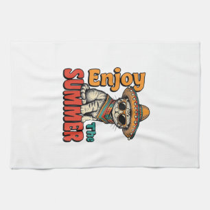 Lustiges Sommerkatze Sombrero Vintage Gravur Desig Geschirrtuch