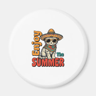 Lustiges Sommerkatze Sombrero Vintage Gravur Desig Magnet