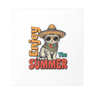 Lustiges Sommerkatze Sombrero Vintage Gravur Desig Notizblock