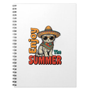 Lustiges Sommerkatze Sombrero Vintage Gravur Desig Notizblock