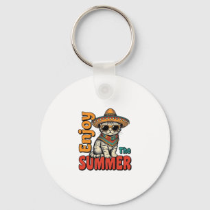 Lustiges Sommerkatze Sombrero Vintage Gravur Desig Schlüsselanhänger