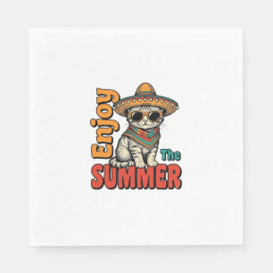 Lustiges Sommerkatze Sombrero Vintage Gravur Desig Serviette