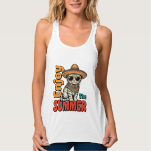 Lustiges Sommerkatze Sombrero Vintage Gravur Desig Tank Top
