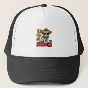 Lustiges Sommerkatze Sombrero Vintage Gravur Desig Truckerkappe