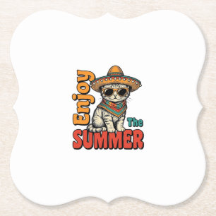 Lustiges Sommerkatze Sombrero Vintage Gravur Desig Untersetzer