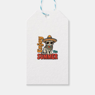 Lustiges Sommerkatzen-Sombrero Vintage-Gravurdesig Geschenkanhänger