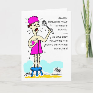 Lustiges Sozialdistanzierungs-Cartoon-Mann Handtuc Karte