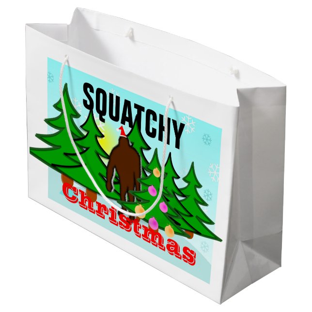 Lustiges Squatchy Weihnachten Bigfoot klebrig Große Geschenktüte (Rückseite Schrägansicht)