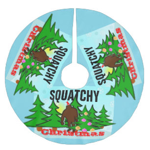 Lustiges Squatchy Weihnachten Bigfoot klebrig Polyester Weihnachtsbaumdecke