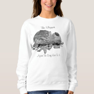 lustiges Stillleben Bild von Hausschuhen vom Hund  Sweatshirt