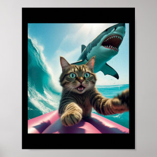 Lustiges Surfen Katze Selfie Mit Hai Meme _1 Poster