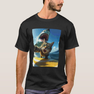 Lustiges Surfen Katze Selfie mit Hai Meme T-Shirt