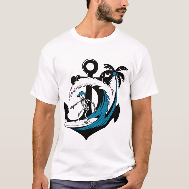 Lustiges Surfen Skelett Strand Stimmung Sommer Sur T-Shirt (Vorderseite)