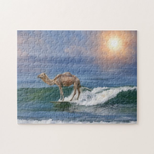 Lustiges surfendes Kamel auf einer Meereswelle Spa Puzzle (Horizontal)
