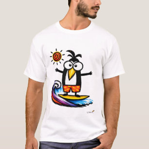 Lustiges Surfer-Pinguin-Cartoon-T-Shirt T-Shirt