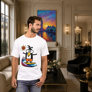 Lustiges Surfer-Pinguin-Cartoon-T-Shirt T-Shirt