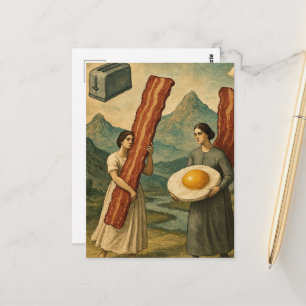 Lustiges Surrealistisches Frühstück Frauen Speck u Postkarte
