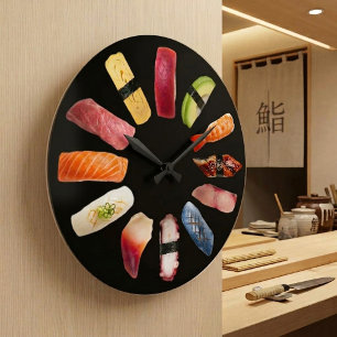 Lustiges Sushi-Haus Buntes Leckeres Nigiri-Sushi Große Wanduhr