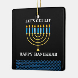 Lustiges süßes blaues Chanukka-Menora-Design Keramikornament