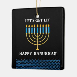 Lustiges süßes blaues Chanukka-Menora-Design Keramikornament