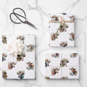 Lustiges süßes florales Kühe mit Hüten Muster Baue Geschenkpapier Set