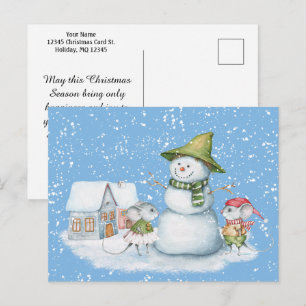 Lustiges Süßes Frohes Weihnachten Schneemann Ferie Postkarte