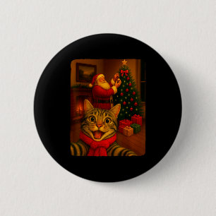 Lustiges süßes Katzen-Selfie mit Santa Weihnachten Button