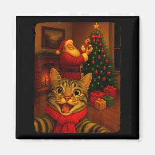 Lustiges süßes Katzen-Selfie mit Santa Weihnachten Magnet