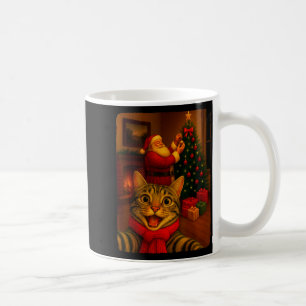 Lustiges süßes Katzenselfie mit Santa Weihnachten Kaffeetasse