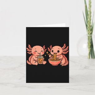 Lustiges süßes Kawaii-Axolotl, das Ramen-Nudeln is Karte