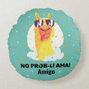Lustiges süßes Lama mit Sternen No-Prob-Llama Rundes Kissen