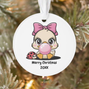 Lustiges süßes Mädchen Ente & rosa Blase, Kinder W Ornament