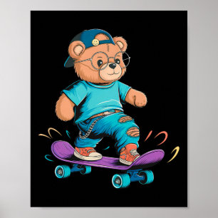 Lustiges süßes Skateboarding-Bär-Geschenk für Männ Poster