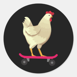 Lustiges süßes Skateboarding-Huhn-Tier-Geschenk Runder Aufkleber