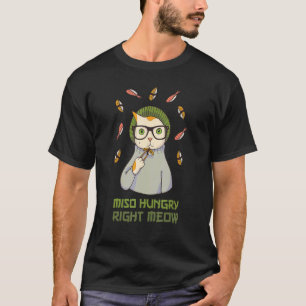 Lustiges süßes Sushi essende Katze Miso-Suppe Pun T-Shirt