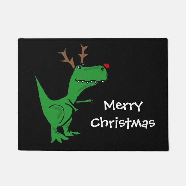 Lustiges T-Rex Dinosaurier-Weihnachtsren Fußmatte (Vorderseite)