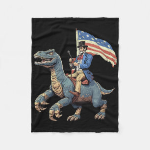 Lustiges T-Shirt Abe Lincoln Reitet Auf Einem Dino Fleecedecke